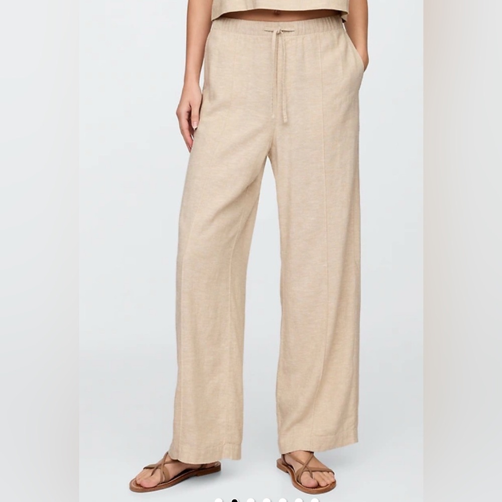 NWT Gap Ladies Mid Rise Linen Blend Pull On Wide Leg Pants SZ L Chic Beige